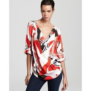 Womens New NWT $138 Tegan Blouse Red Raven Plummage Cowl Neck 0 White Black Gray